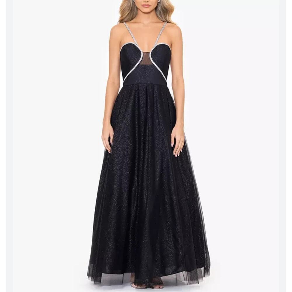 Blondie Nites Tulle Rhinestone Strap Ball Gown Black Size 15 Formal Dress